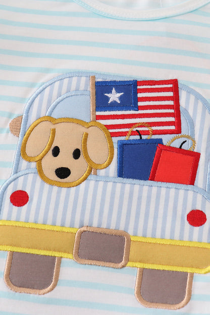 Red stripe puppy flag applique ruffle skorts set