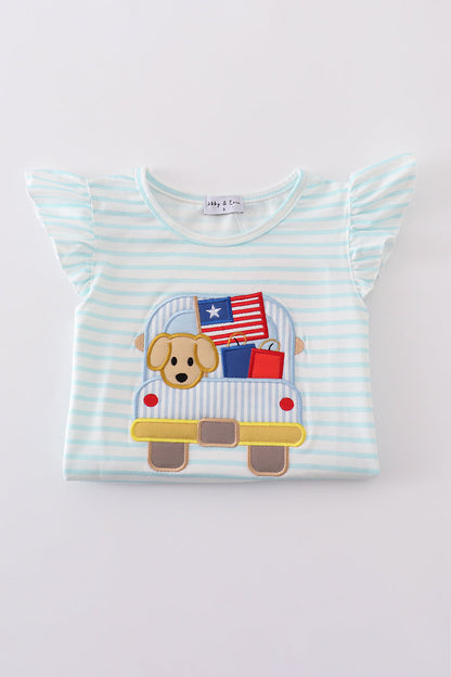 Red stripe puppy flag applique ruffle skorts set